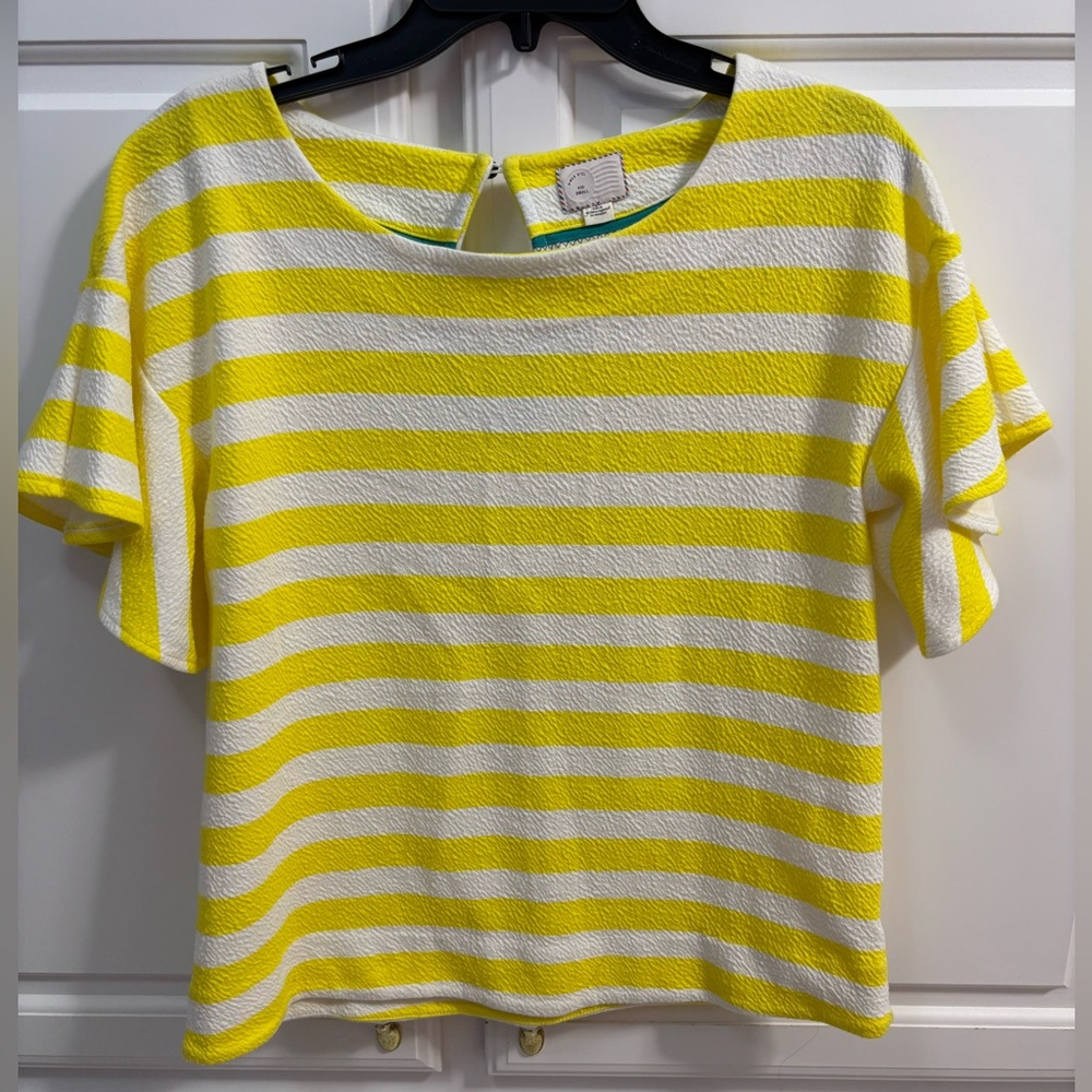 Anthropologie Postmark Edie Yellow Striped Flutter Sleeve Top Women Size Small